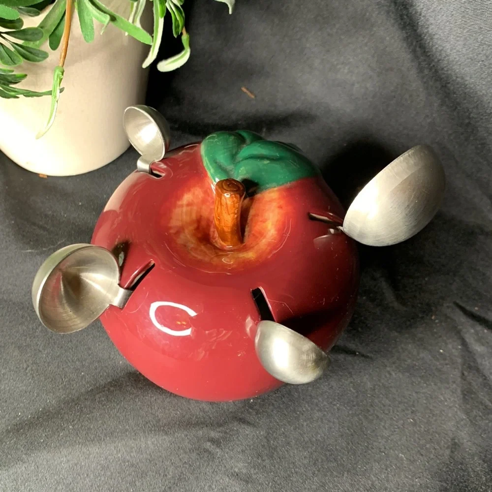 Vintage ceramic red apple measuring spoon holder